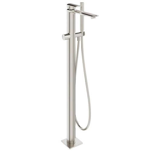 Aquarius Bathrooms Freestanding Bath Filler Brushed Metallic Aquarius Varda Floor Standing Bath Shower Mixer with Shower Kit