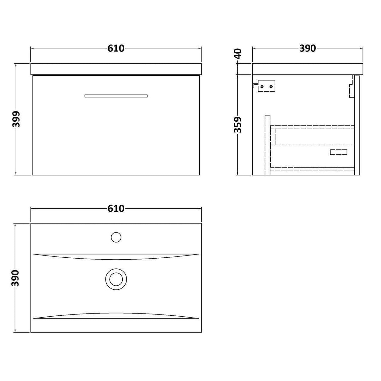 Aquarius Wall Mounted Vanity Unit Aquarius Brisbane 600mm Wall Hung 1 Drawer Vanity Unit with 1 Tap Hole Mid Edge Basin