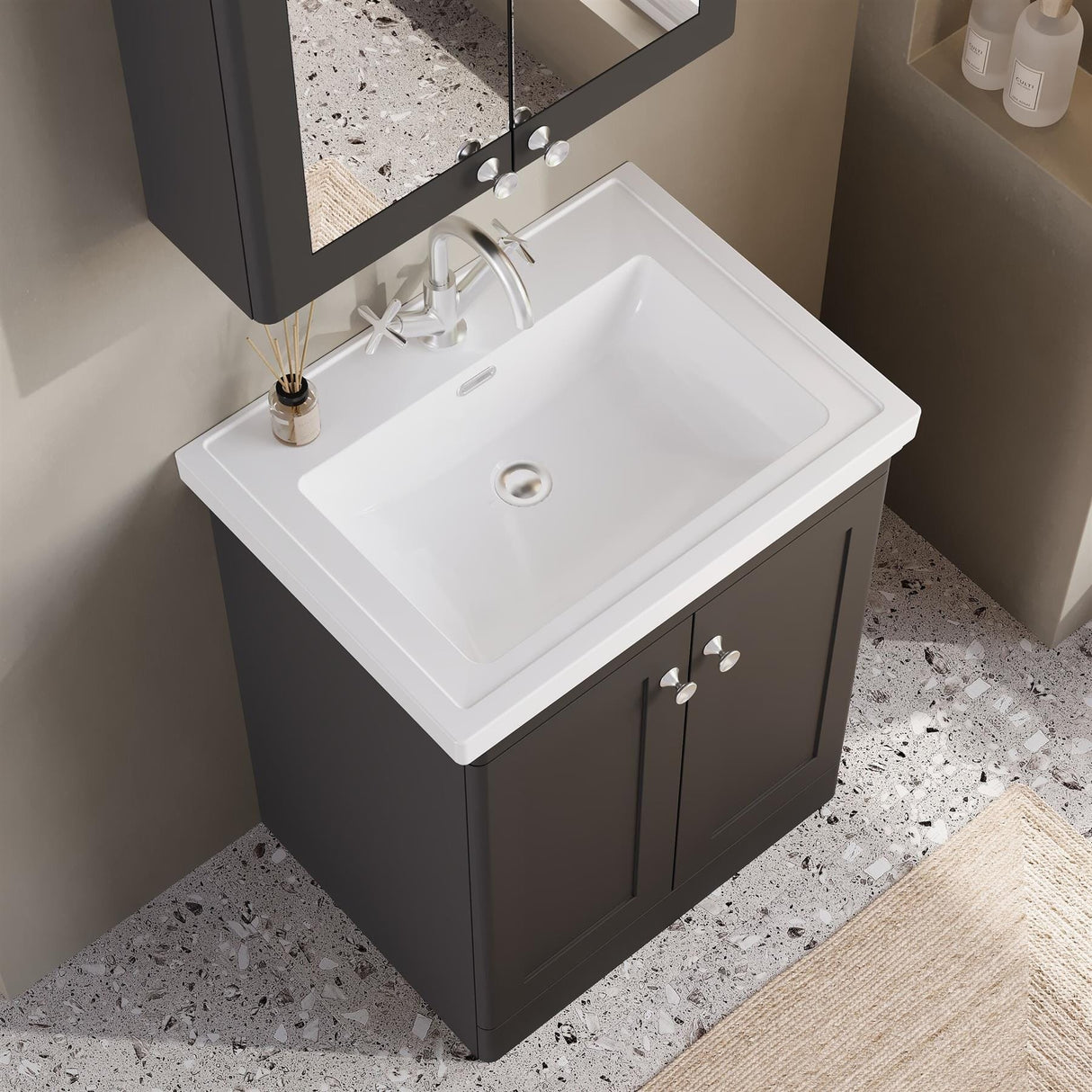 Aquarius Bathrooms Floor Standing Vanity Unit Aquarius Leighton 600mm Floor Standing Two Door Vanity Unit with Basin