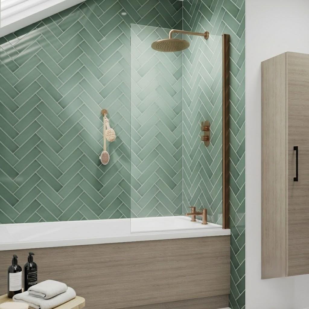 Aquarius Bathrooms Bath Screen Brushed Bronze Aquarius LevAqua Straight 6mm Hinged Bath Screen 1400 x 800mm