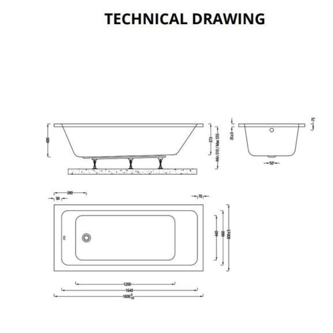 Aquarius Bathrooms Single Ended Bath 1800 x 800mm Aquarius Aaron Single Ended Standard Bath