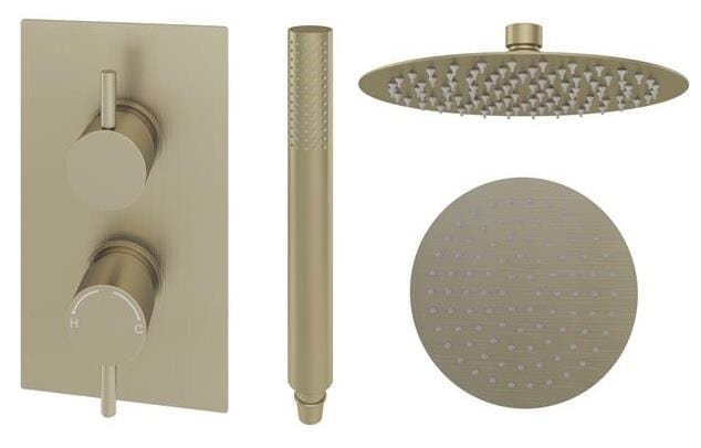 Aquarius Bathrooms Concealed Valve Kit Aquarius Modern Round Shower Bundle Brushed Brass AQBND016