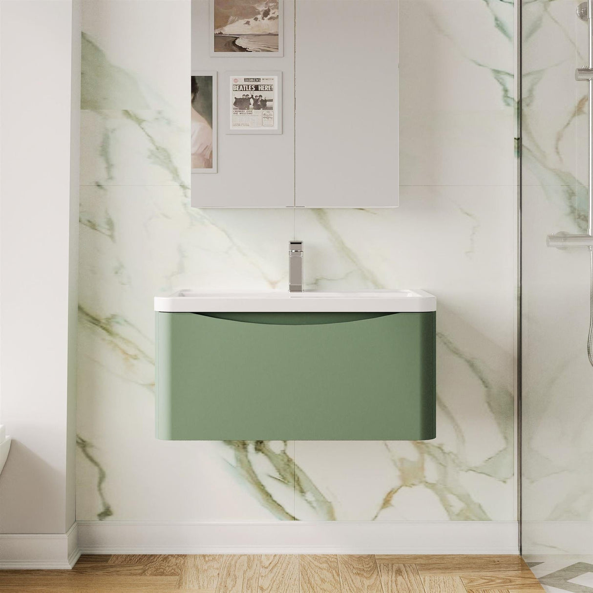 Aquarius Bathrooms Wall Mounted Vanity Unit Green Aquarius Seren 800mm Wall Mounted One Drawer Vanity Unit with Basin