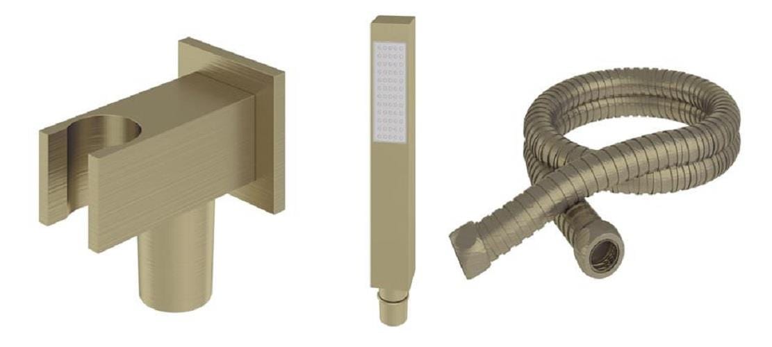 Aquarius Bathrooms Shower Kit Aquarius Modern Square Wall Mounted Shower Kit with Outlet and Hose Brushed Brass AQ6010264445