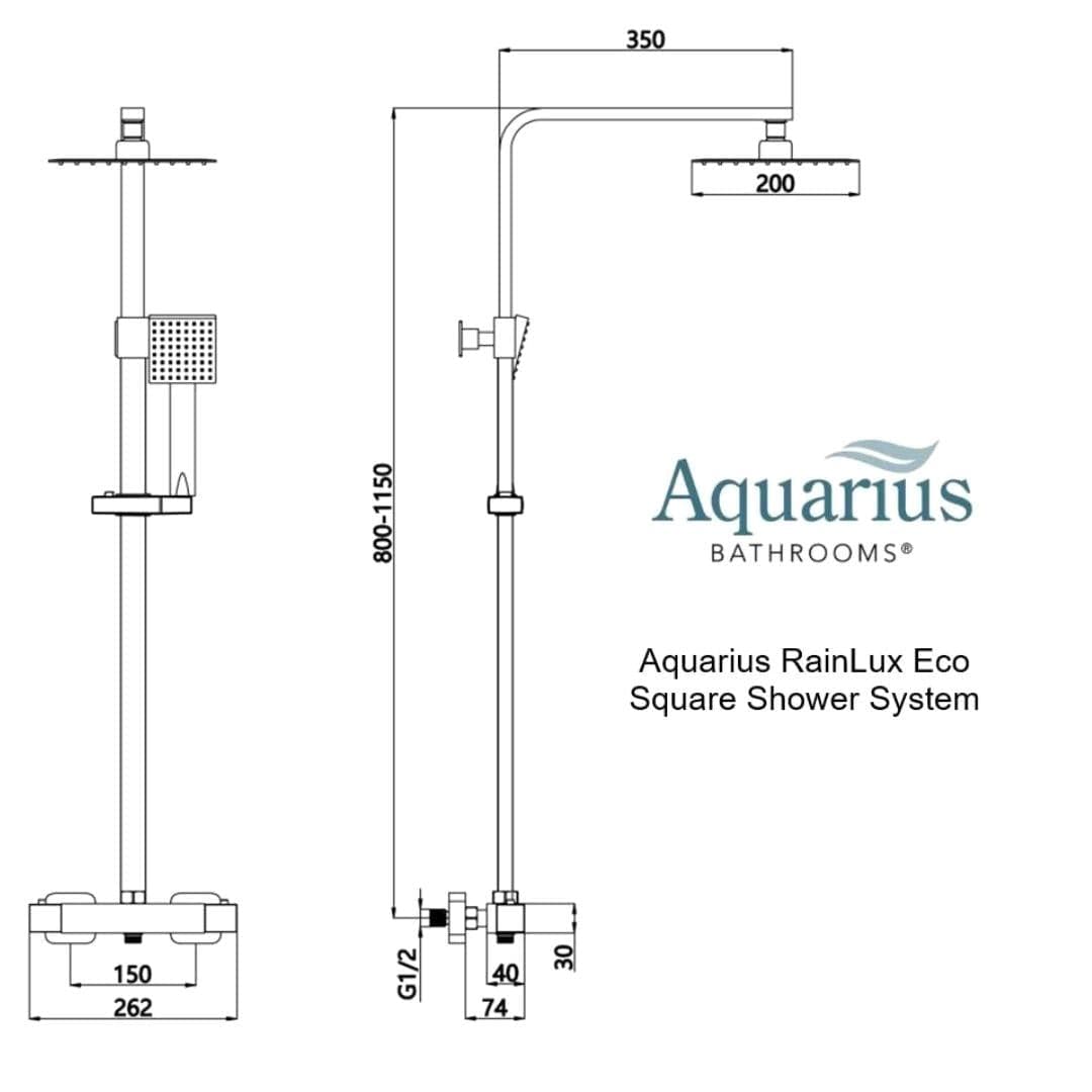Aquarius Bathrooms Bar Shower Kit Aquarius RainLux Eco Square Adjustable Exposed Bar Shower System