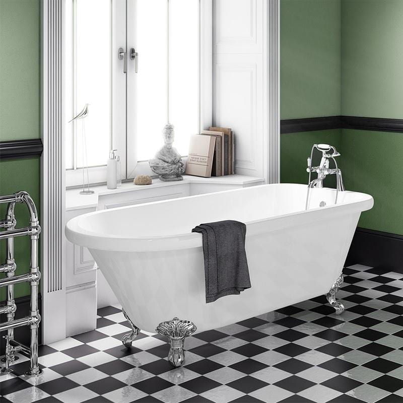 Aquarius Bathrooms Freestanding Bath Aquarius Cambridge Freestanding Bath with Chrome Lions Paw Feet - 1470 x 735mm
