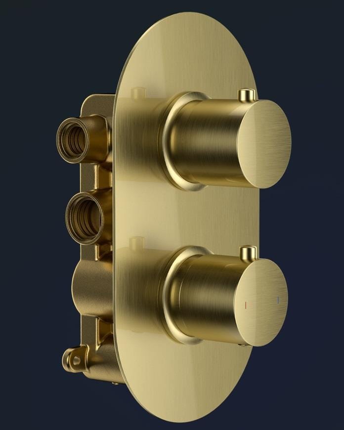 Aquarius Bathrooms Concealed Shower/Overflow Kit Aquarius RainLux Round Brushed Brass 2 Outlet Overflow Filler Shower Bundle AQRLOFKIT03BB