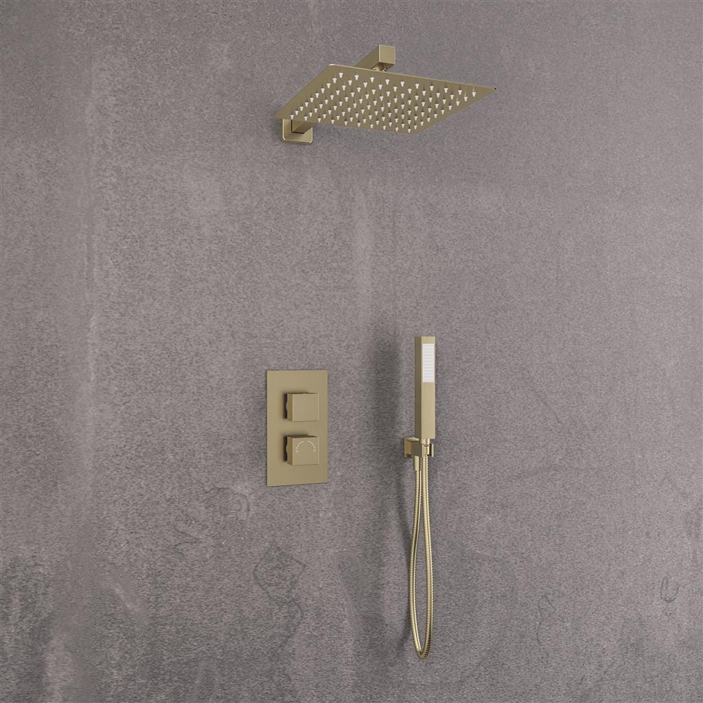 Aquarius Bathrooms Concealed Valve Kit Aquarius Modern Square Shower Bundle Brushed Brass AQBND019