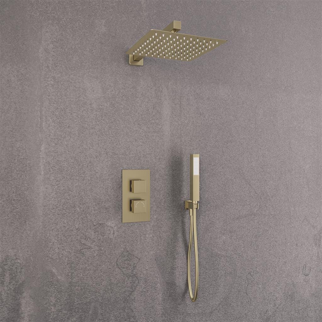 Aquarius Bathrooms Concealed Shower Set Brushed Brass Aquarius Modern Square Concealed Shower Valve Set with Shower Head and Handset