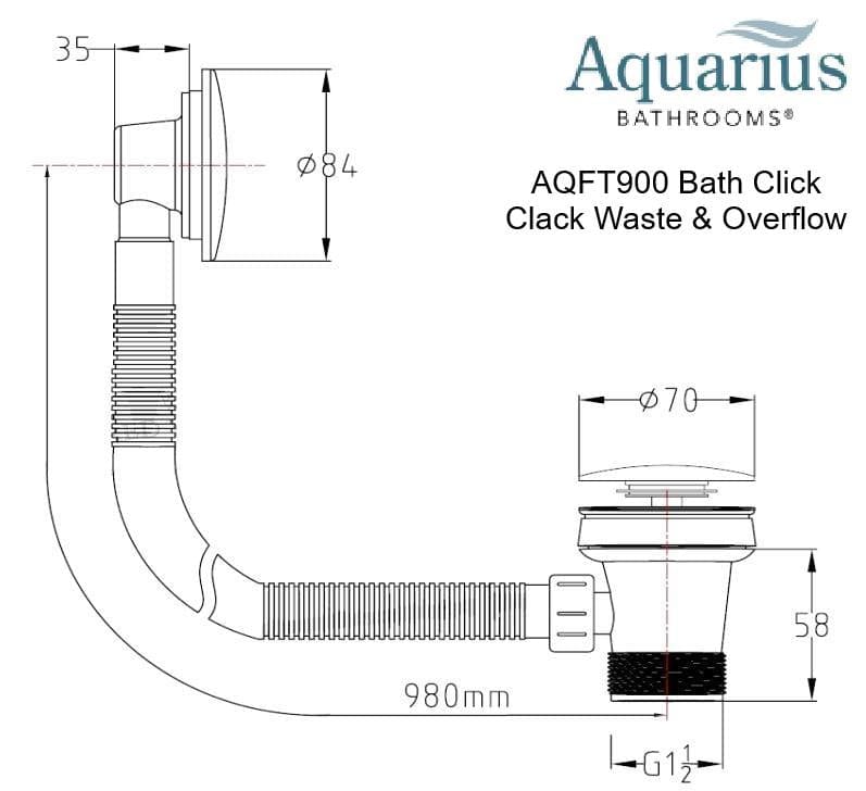 Aquarius Bathrooms Bath Waste Aquarius FT Easy Clean Click Clack Bath Waste and Overflow