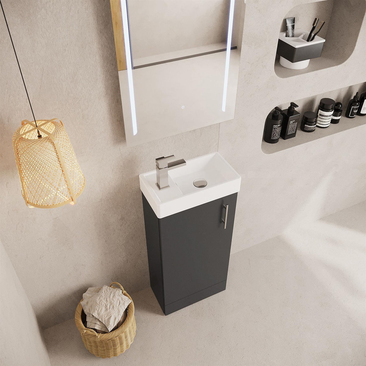 Aquarius Bathrooms Floor Standing Unit Aquarius Byron 400mm Floor Standing 1 Door Cloakroom Vanity Unit with 1 Tap Hole Basin