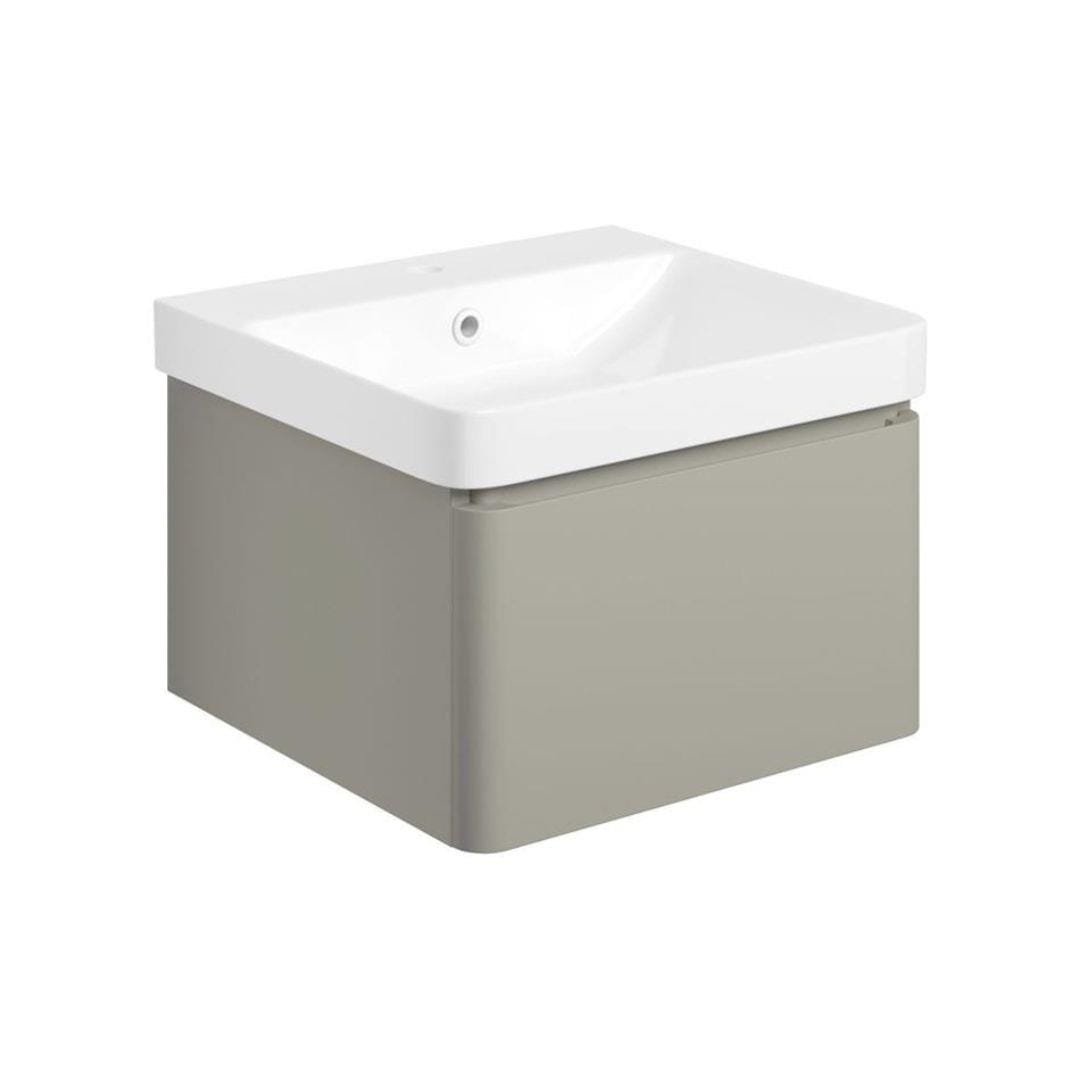 Aquarius Bathrooms Wall Mounted Vanity Unit 500mm / Matt Latte Aquarius Sophie Wall Hung One Drawer Vanity Unit with 1 Tap Hole Basin