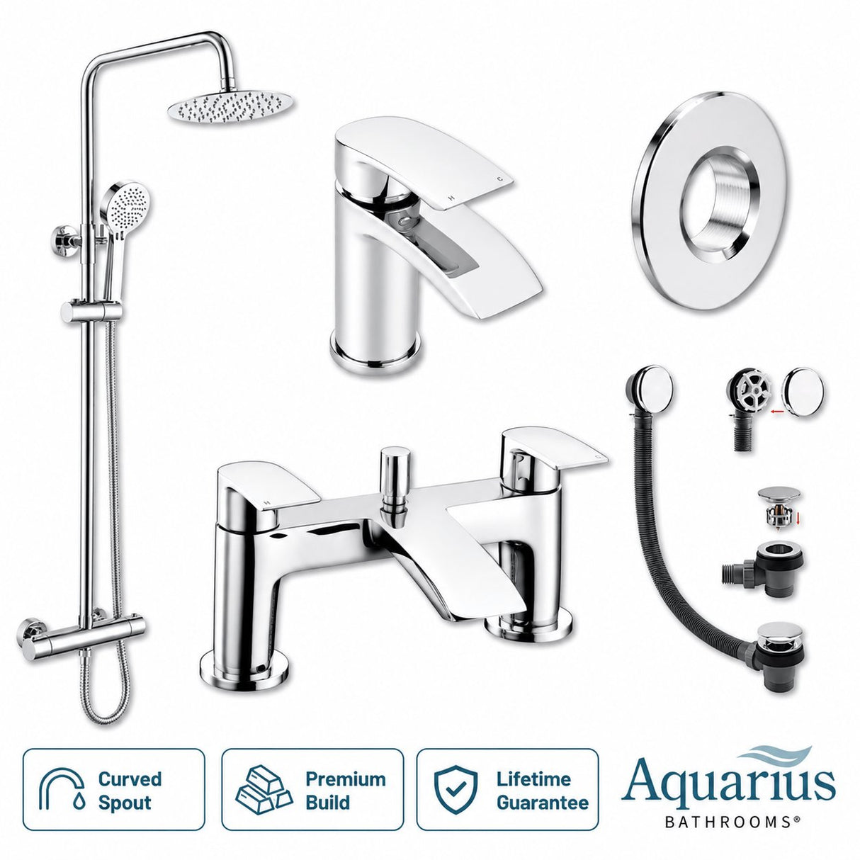 Aquarius Arc Complete Brassware Pack with Bath and Basin Tap and Exposed Shower