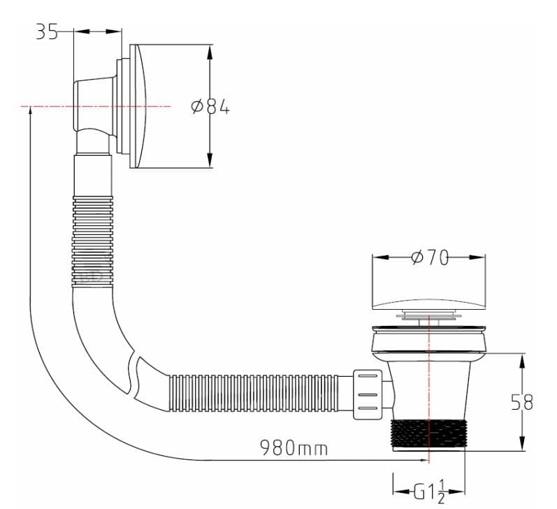 Aquarius Bathrooms Bath Waste Aquarius FT Easy Clean Click Clack Bath Waste and Overflow