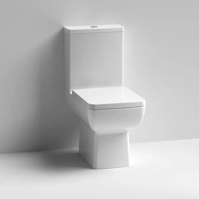 Aquarius Paragon Rimless Close Coupled Square Open Back Toilet with Soft Close Quick Release Seat