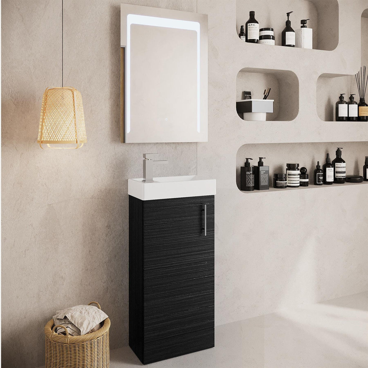 Aquarius Bathrooms Floor Standing Unit Charcoal Aquarius Byron 400mm Floor Standing 1 Door Cloakroom Vanity Unit with 1 Tap Hole Basin