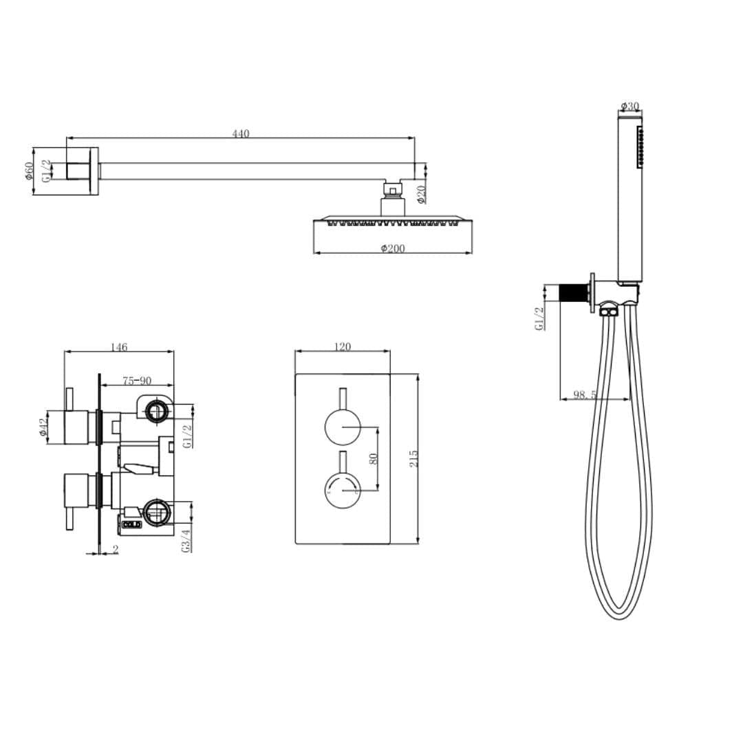 Aquarius Bathrooms Concealed Shower Set Aquarius Modern Square Concealed Shower Valve Set with Shower Head and Handset