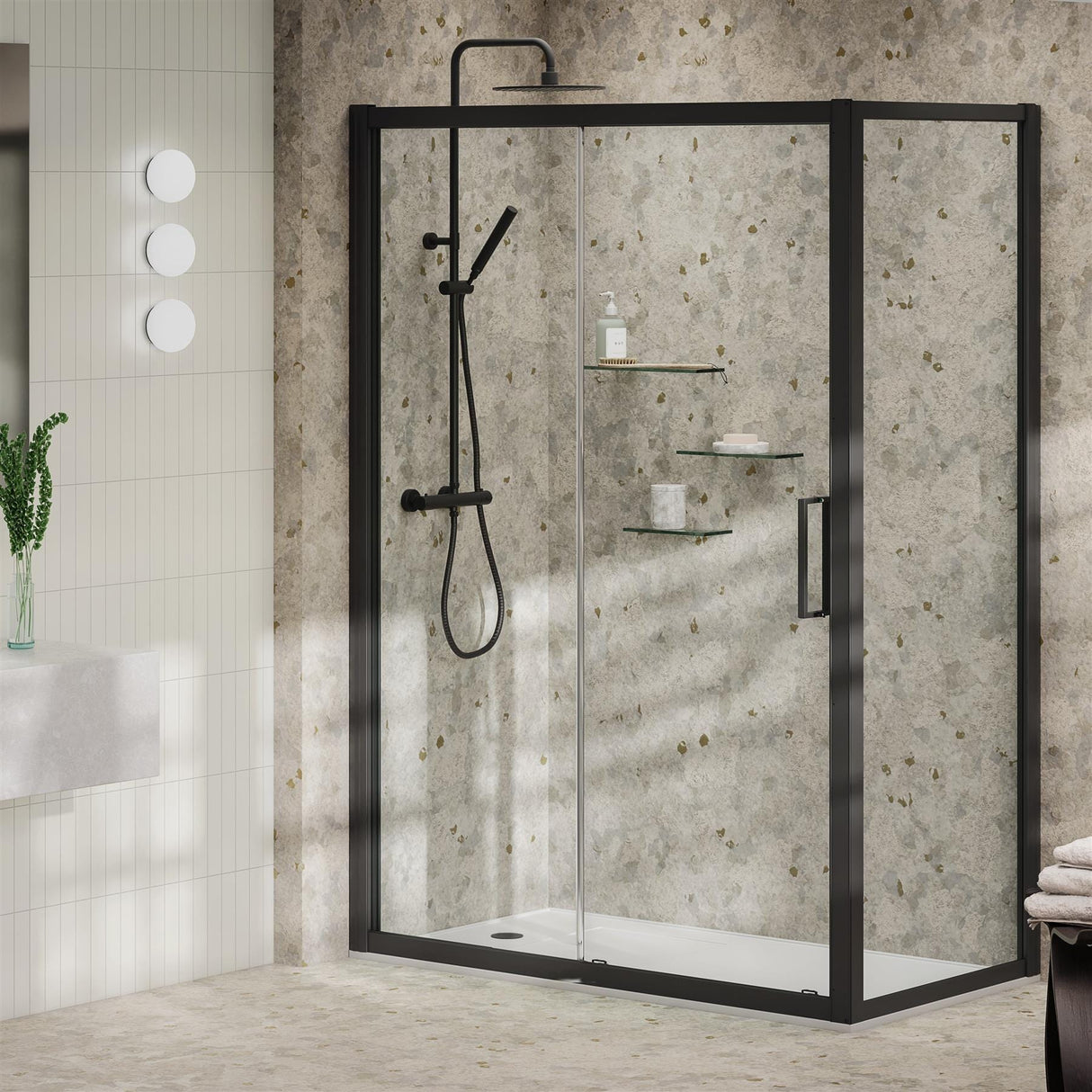 Aquarius Bathrooms Shower Door Black / 760mm Aquarius Pluvia 6mm Shower Door Side Panel