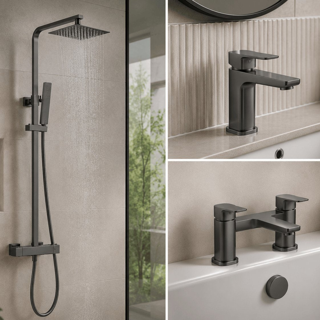 Aquarius Hydro Complete Shower Brassware Pack with Basin Mixer, Bath Mixer & Round Exposed Shower