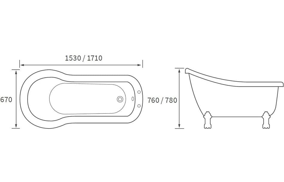 Aquarius Bathrooms Freestanding Bath Aquarius Timeless Luxury Freestanding Slipper 2TH Bath With Chrome Lions Paw Feet 1530mm