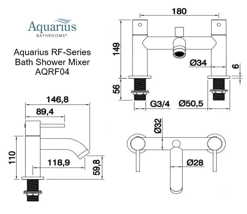 Aquarius Bathrooms Bath Shower Mixer Aquarius RF-Series Bath Shower Mixer with Shower Kit