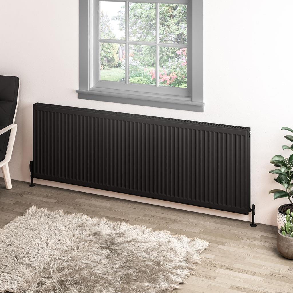 Aquarius Bathrooms Bathroom Heating 600 x 1800 Aquarius Type 11 Compact Panel Radiator In Matt Black