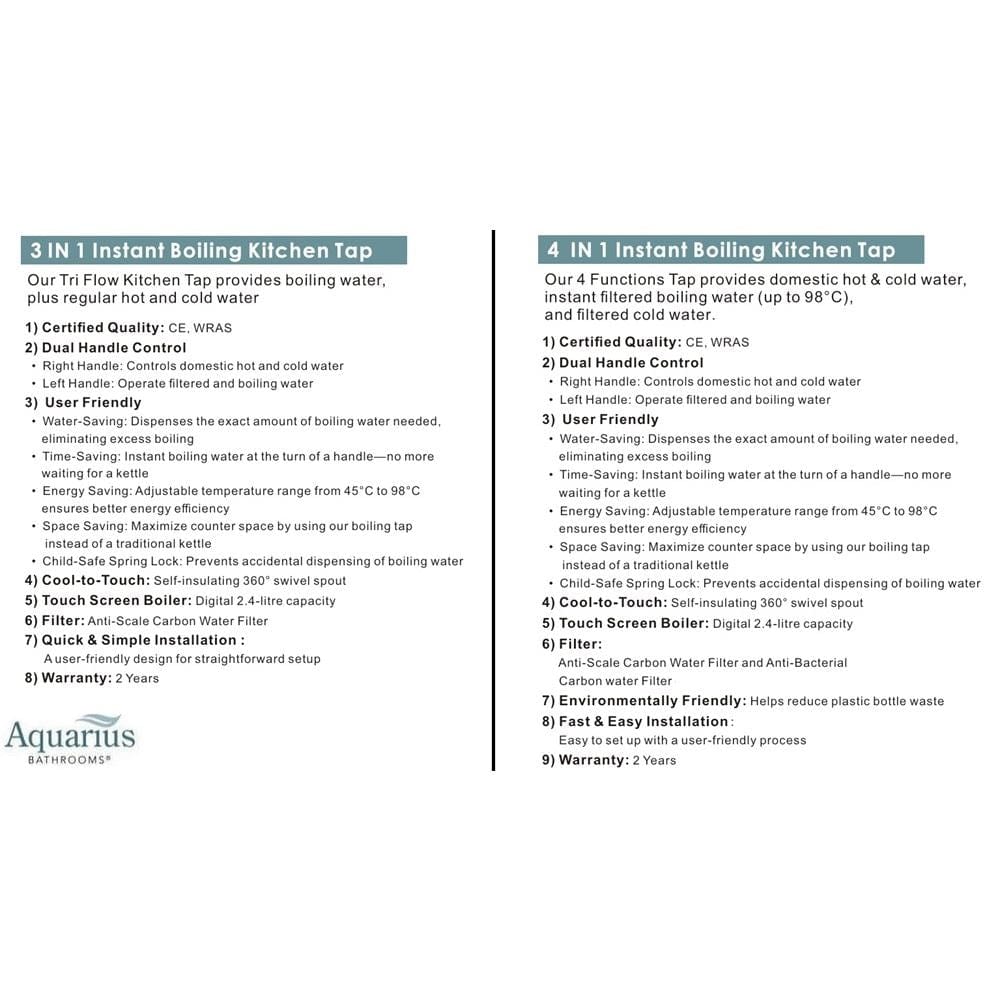 Aquarius Bathrooms Instant Hot Water Tap Aquarius TrueCook 3-in-1 Instant Hot Water Kitchen Tap with Square Spout