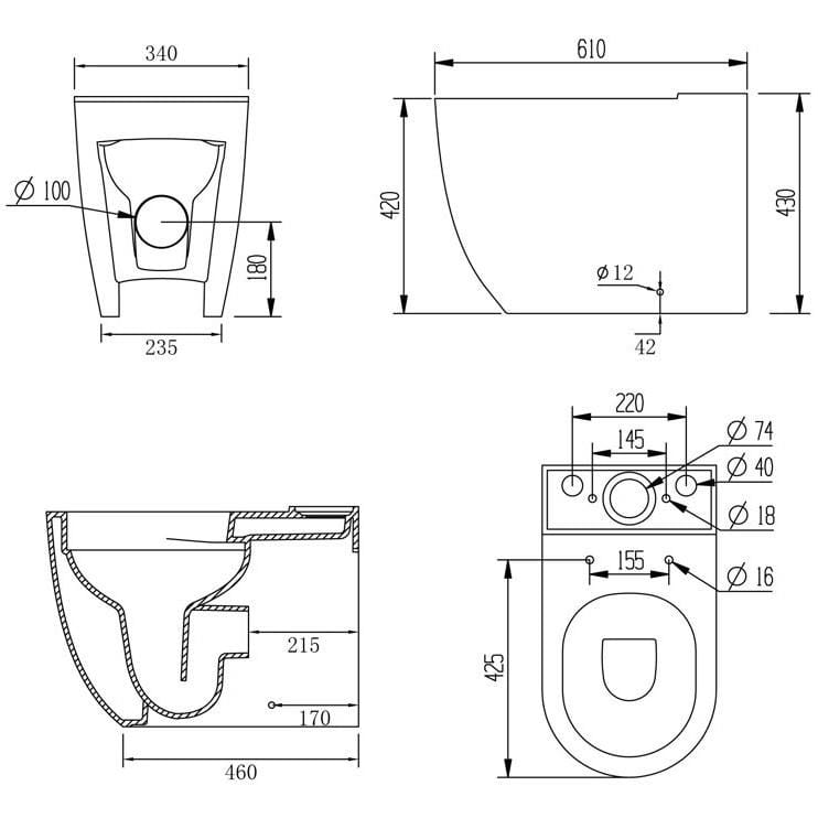 Aquarius Bathrooms Close Coupled Toilet Aquarius Emma Rimless ProFlush Short Projection Fully Shrouded Close Coupled Toilet with Soft Close Seat