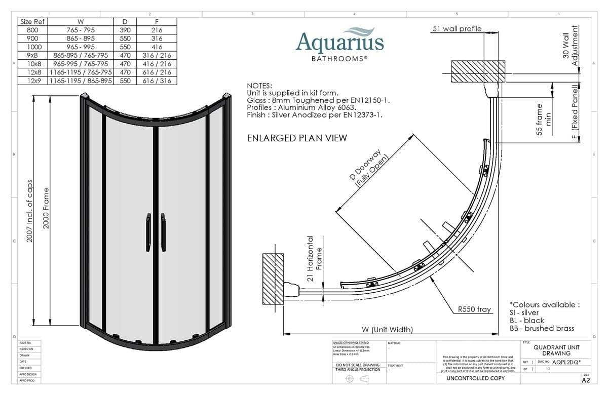 Aquarius Bathrooms Quadrant Shower Enclosure Aquarius Pluvia 8mm Quadrant Double Sliding Shower Door in Silver