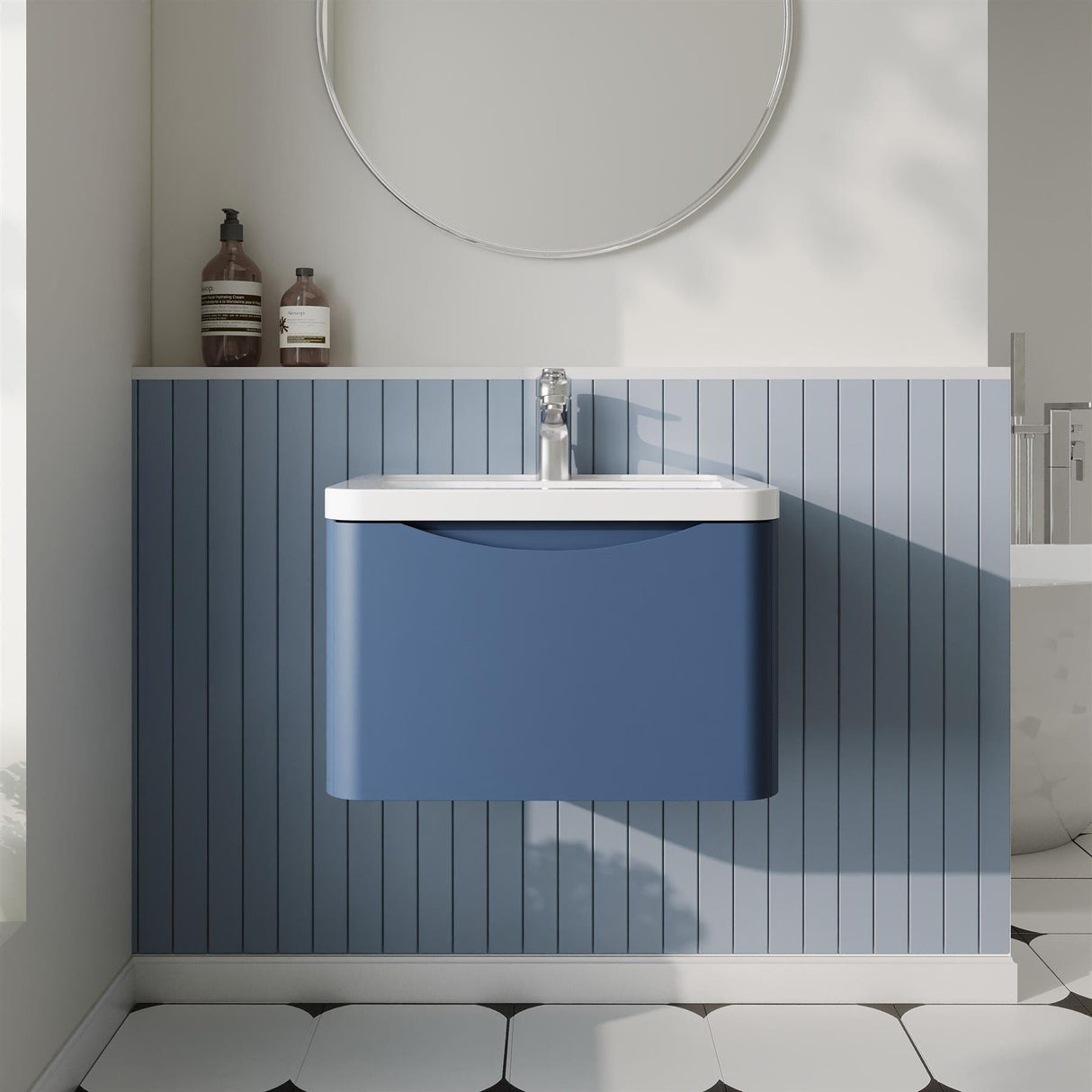 Aquarius Bathrooms Wall Mounted Vanity Unit Blue Aquarius Seren 600mm Wall Mounted One Drawer Vanity Unit with Basin