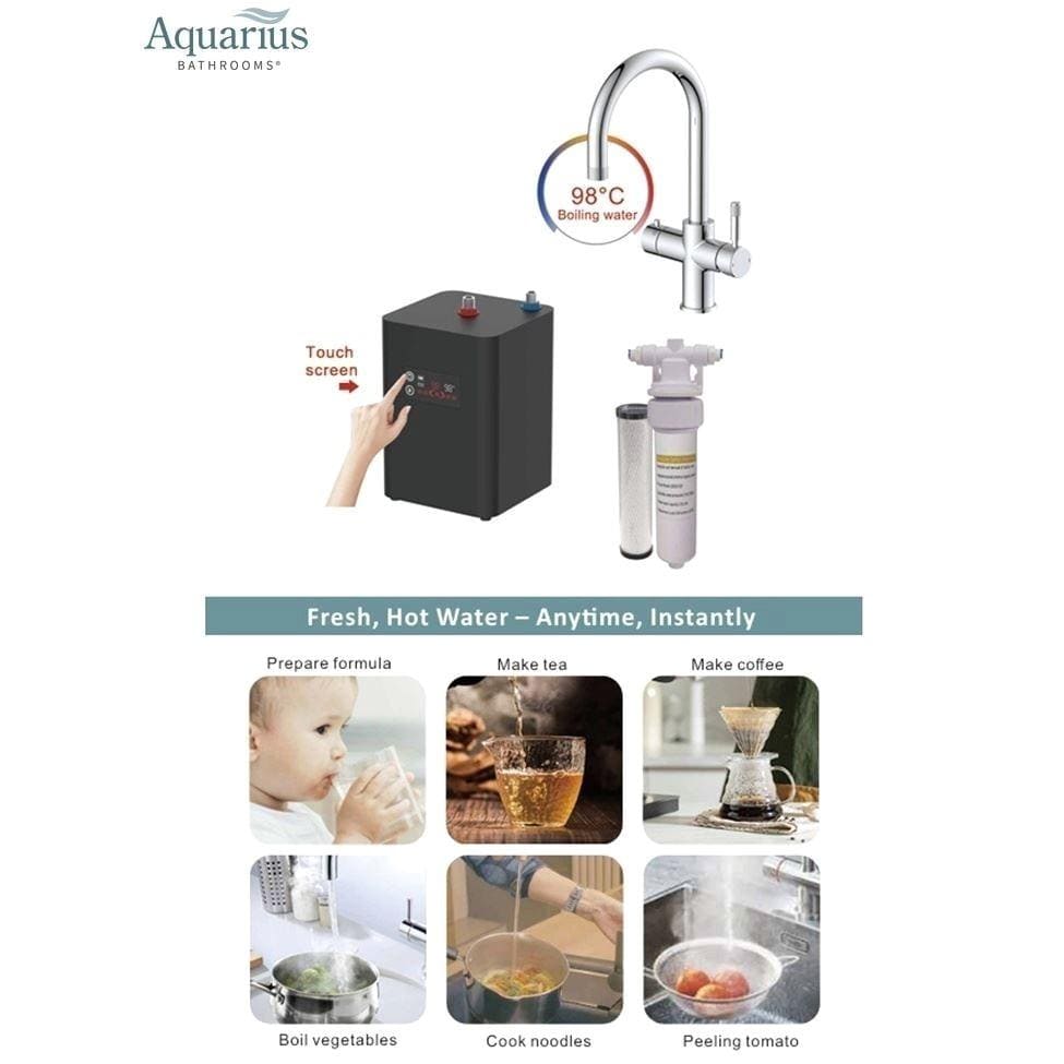 Aquarius Bathrooms Instant Hot Water Tap Aquarius TrueCook Square 4-in-1 Instant Hot Water Kitchen Tap with Square Spout