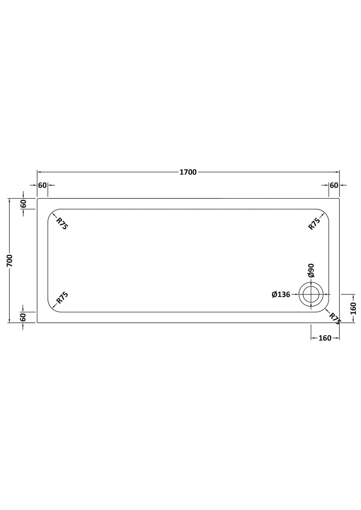 Aquarius Bathrooms Rectangle Shower Tray 1700x700mm Aquarius Urbano Rectangular 45mm Stone Resin Shower Tray in Slate Grey