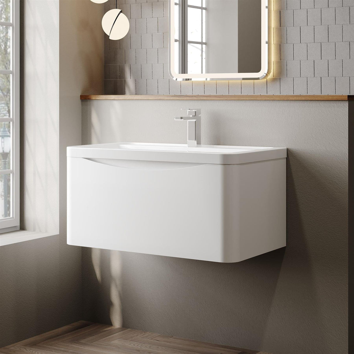 Aquarius Bathrooms Wall Mounted Vanity Unit Aquarius Seren 800mm Wall Mounted One Drawer Vanity Unit with Basin
