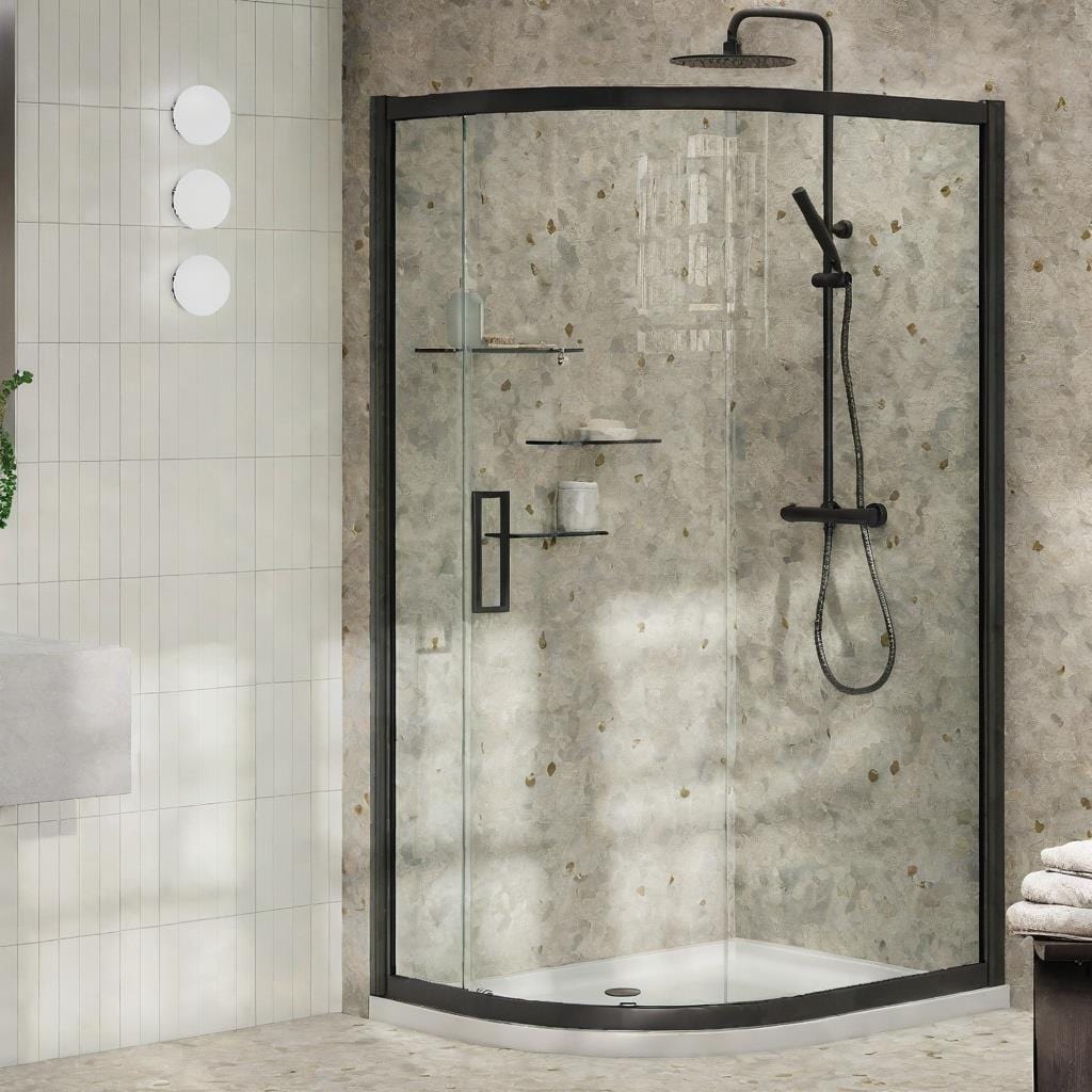 Aquarius Bathrooms Quadrant Shower Enclosure Black / 1200mm x 800mm Aquarius Pluvia 8mm Quadrant Single Sliding Shower Door