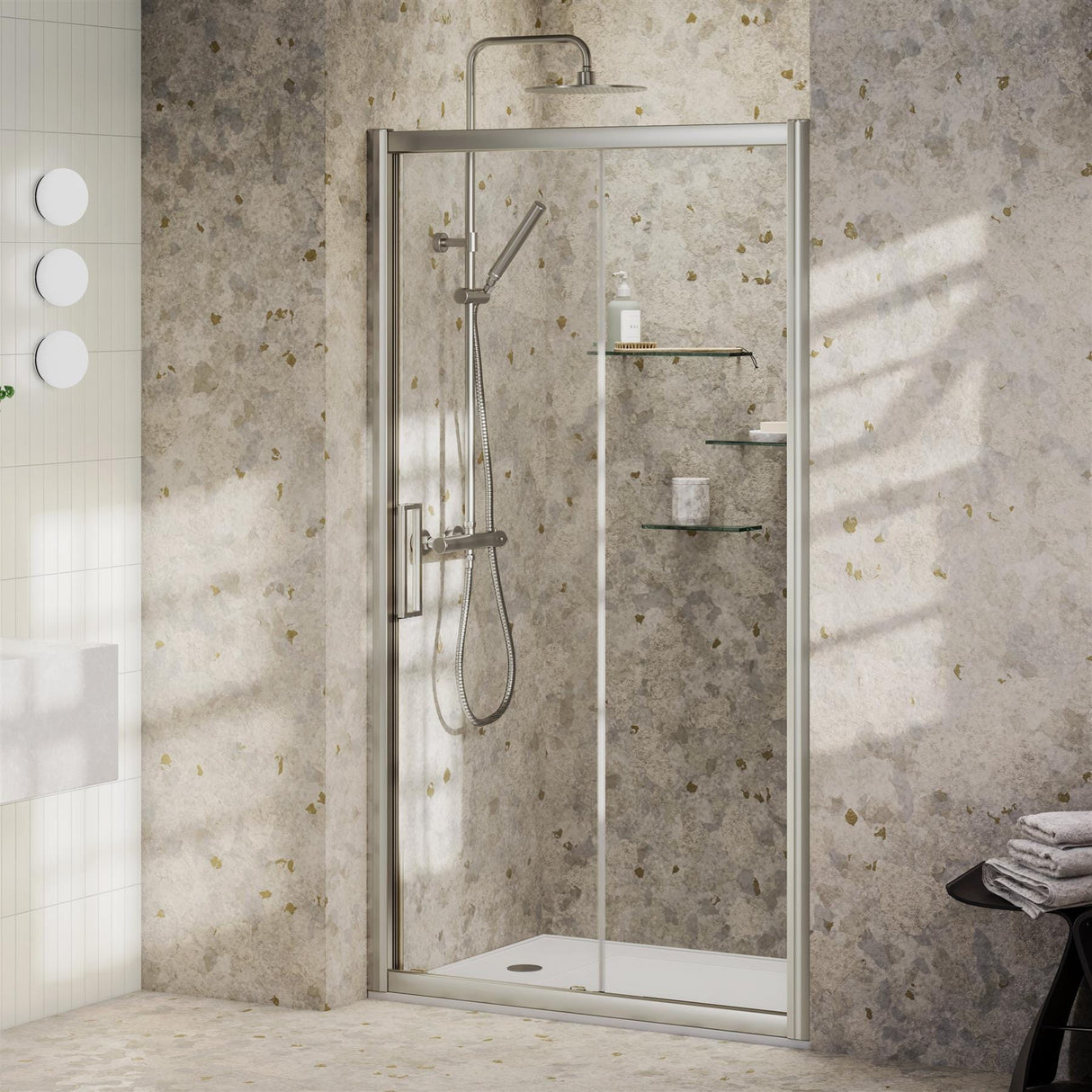 Aquarius Bathrooms Sliding Shower Door Silver / 1200mm Aquarius Pluvia 8mm Sliding Shower Door