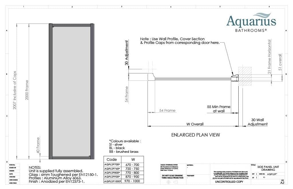 Aquarius Bathrooms Shower Door Aquarius Pluvia 6mm Shower Door Side Panel
