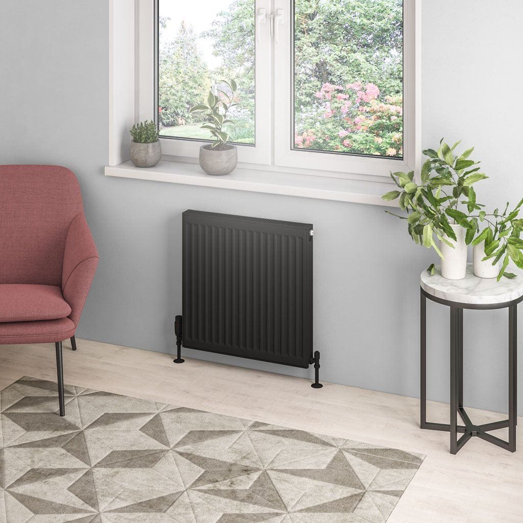 Aquarius Bathrooms Type 21 600 x 600 Aquarius Type 21 Compact Panel Radiator In Matt Black