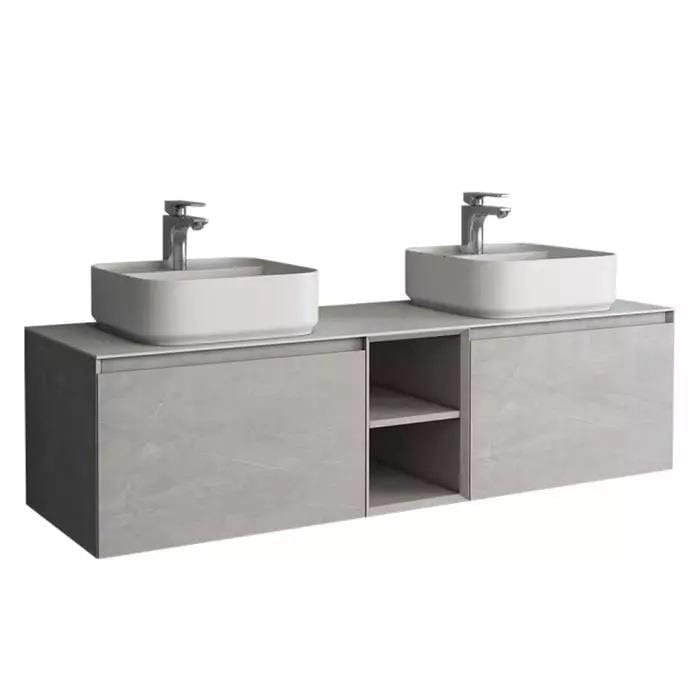 Aquarius Wall Mounted Unit Slate / Solid White Aquarius JF-Series 1500mm Twin Single Drawer Vanity Unit with Countertop