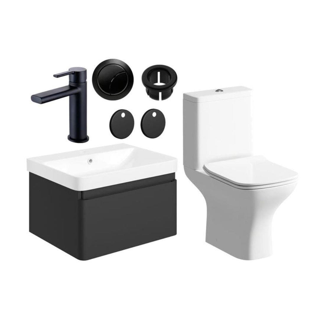 Aquarius Vanity Unit Matt Black / Matt Black Aquarius Sophie 605mm Vanity Unit and WC Set with Finishes
