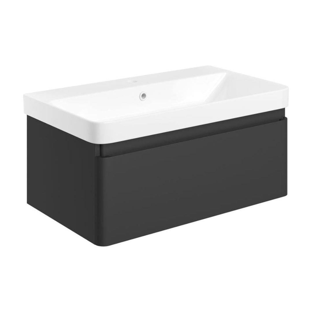 Aquarius Bathrooms Wall Mounted Vanity Unit 805mm / Matt Black Aquarius Sophie Wall Hung One Drawer Vanity Unit with 1 Tap Hole Basin
