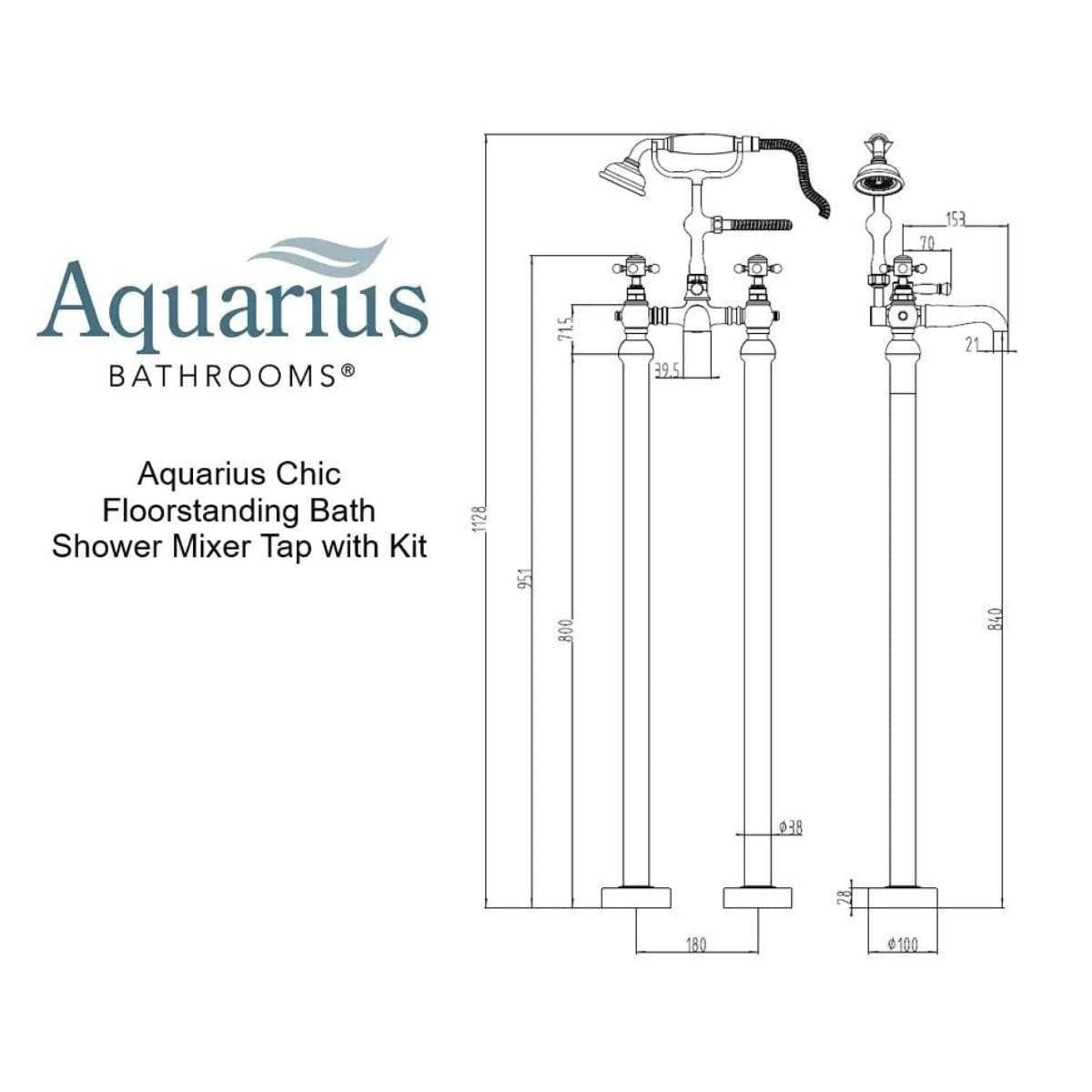 Aquarius Bathrooms Freestanding Bath Filler Aquarius Chic Floor Standing Bath Shower Mixer Tap with Shower Kit