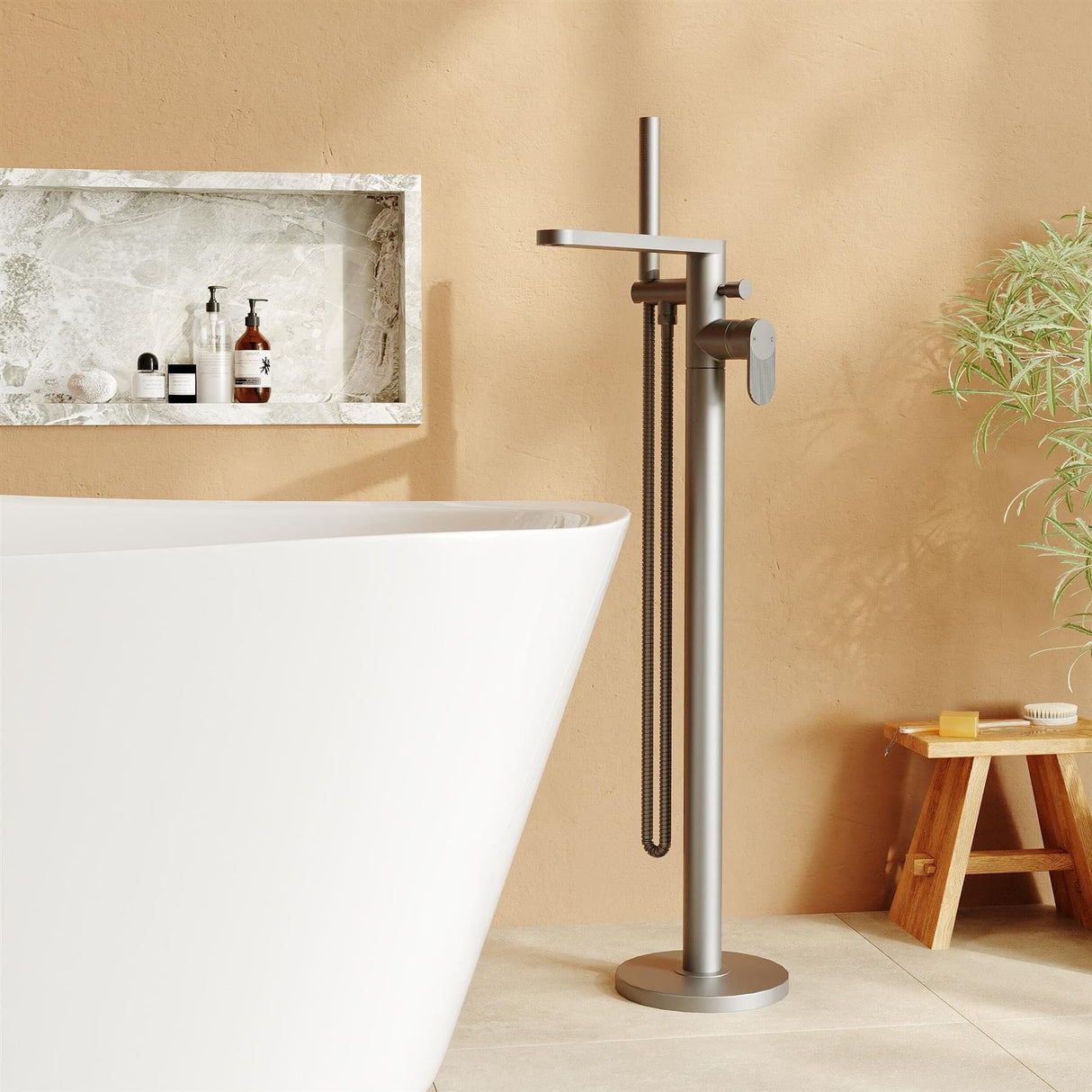 Aquarius Bathrooms Freestanding Bath Filler Brushed Pewter Aquarius Deco Freestanding Bath Shower Mixer with Kit and Waste