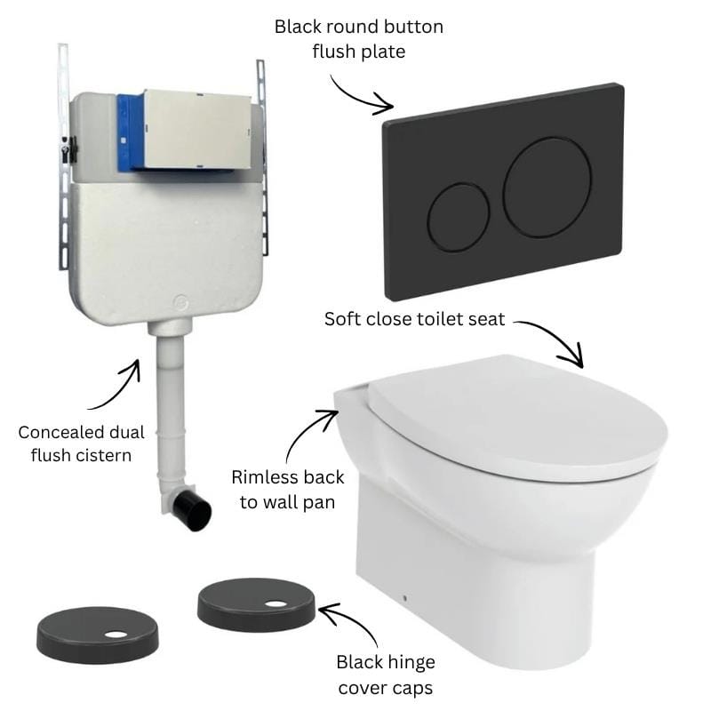 Aquarius Bathrooms Back To Wall Toilet Aquarius Urbano Rimless Back to Wall Toilet Pack with Cistern, Flush Plate, Soft Closing Seat and Hinge Covers
