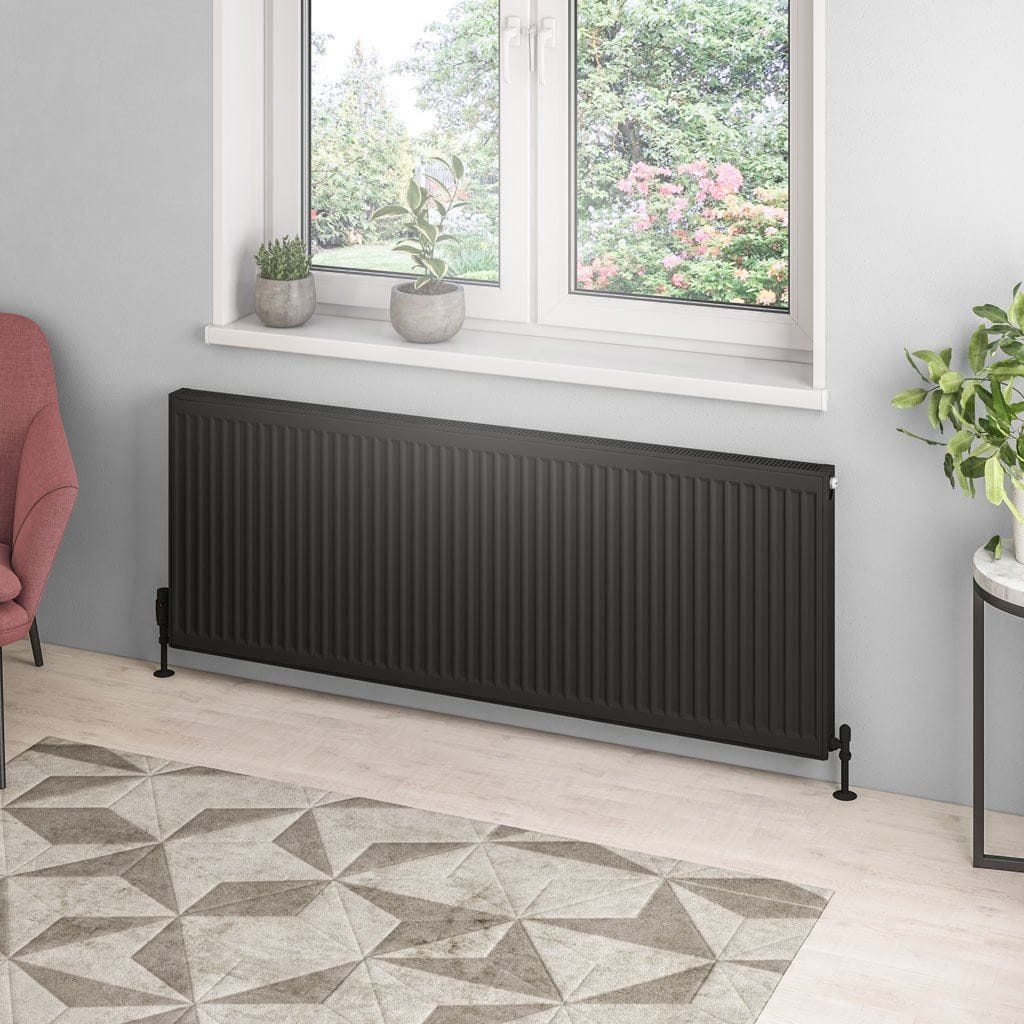 Aquarius Bathrooms Type 21 600 x 1600 Aquarius Type 21 Compact Panel Radiator In Matt Black