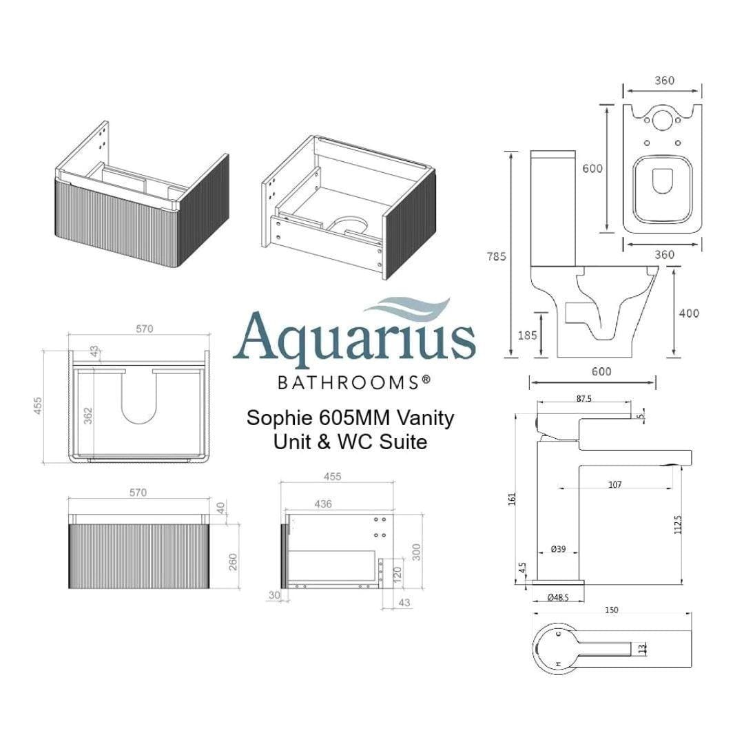 Aquarius Vanity Unit Aquarius Sophie 605mm Wall Hung Vanity Unit, Close Coupled Toilet, Tap and Fittings Bundle