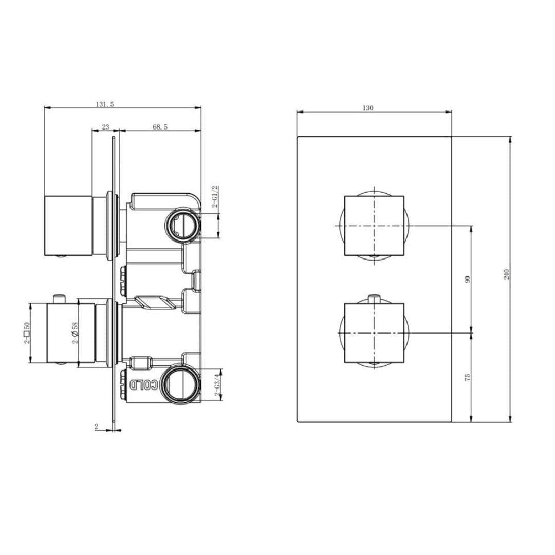 Aquarius Bathrooms Concealed Shower Valve Aquarius RainLux Square 2 Outlet Concealed Shower Valve