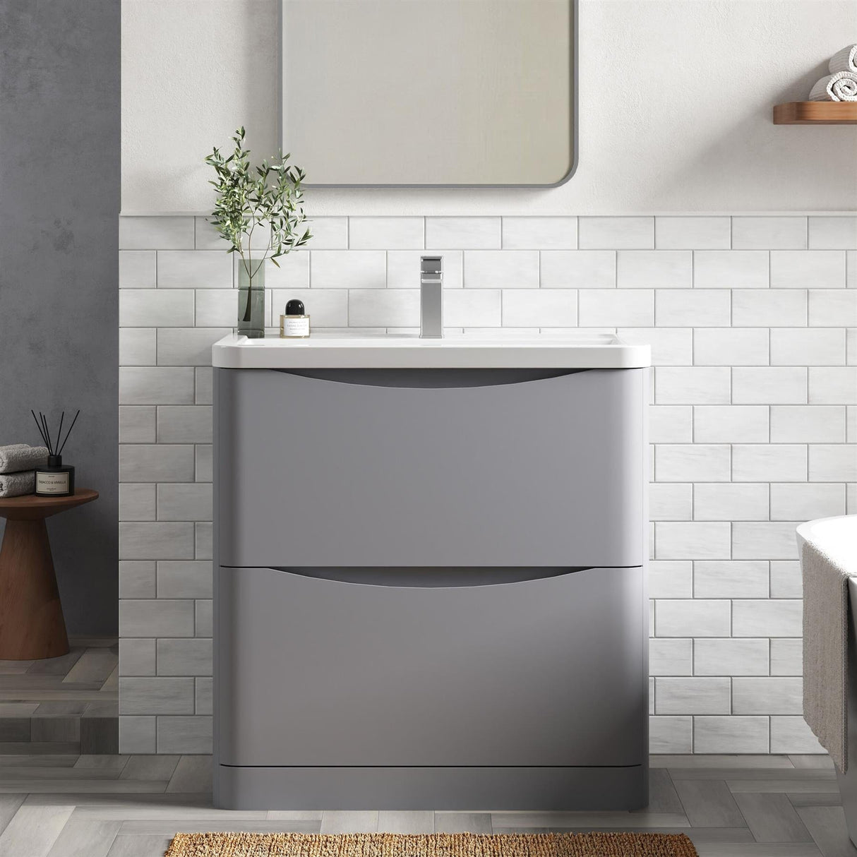 Aquarius Bathrooms Floor Standing Vanity Unit Grey Aquarius Seren 800mm Floor Standing Two Drawer Vanity Unit with Basin