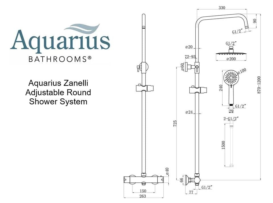 Aquarius Bathrooms Shower Set Aquarius Zanelli Round Exposed Valve Adjustable Shower Set in Brushed Bronze
