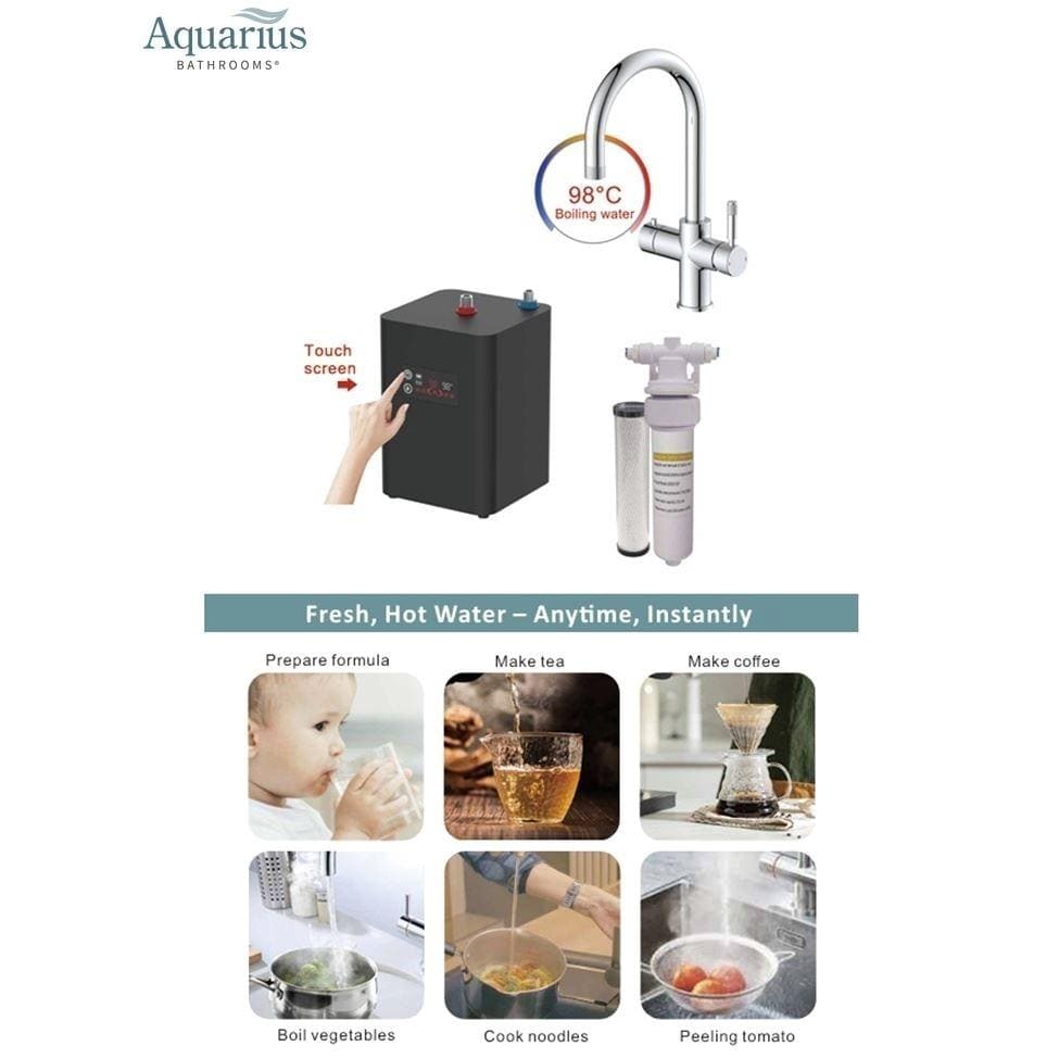 Aquarius Bathrooms Instant Hot Water Tap Aquarius TrueCook 3-in-1 Instant Hot Water Kitchen Tap with Square Spout