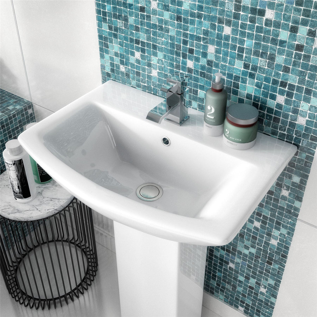 Aquarius Bathrooms Pedestal Basin Aquarius Paragon 600mm 1 Tap Hole Basin with Full Pedestal